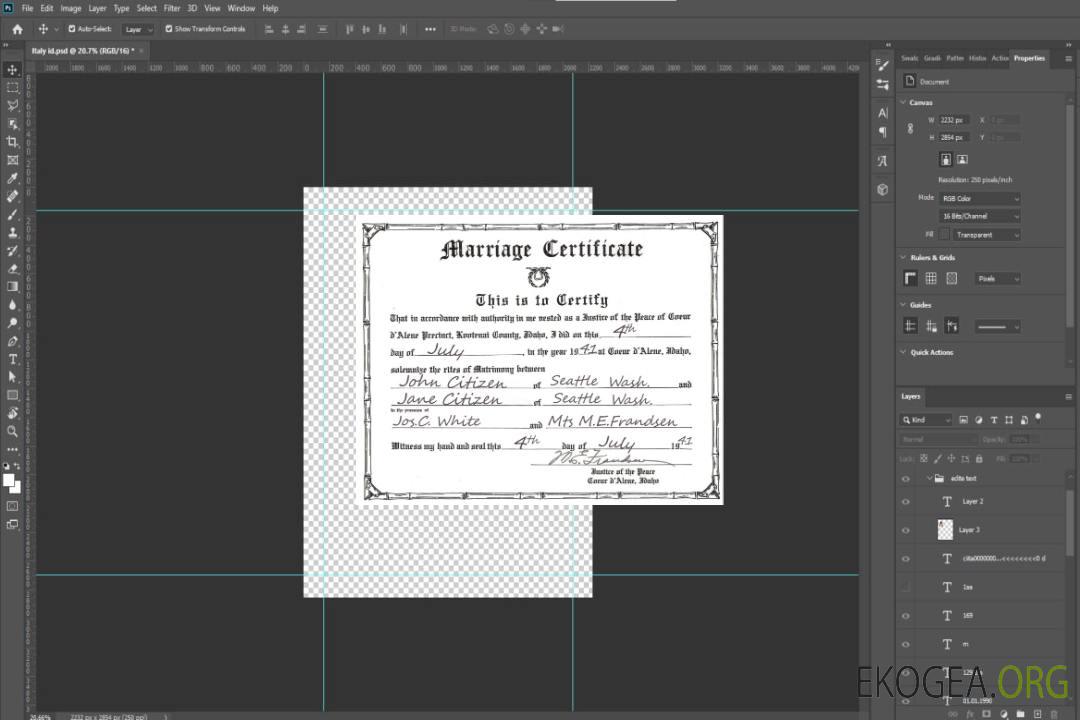 Modèle de certificat de mariage USA Idaho au format PSD template